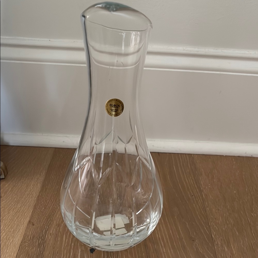 NWT Vintage Block Crystal Decanter: Hand Blown & Etched Barware